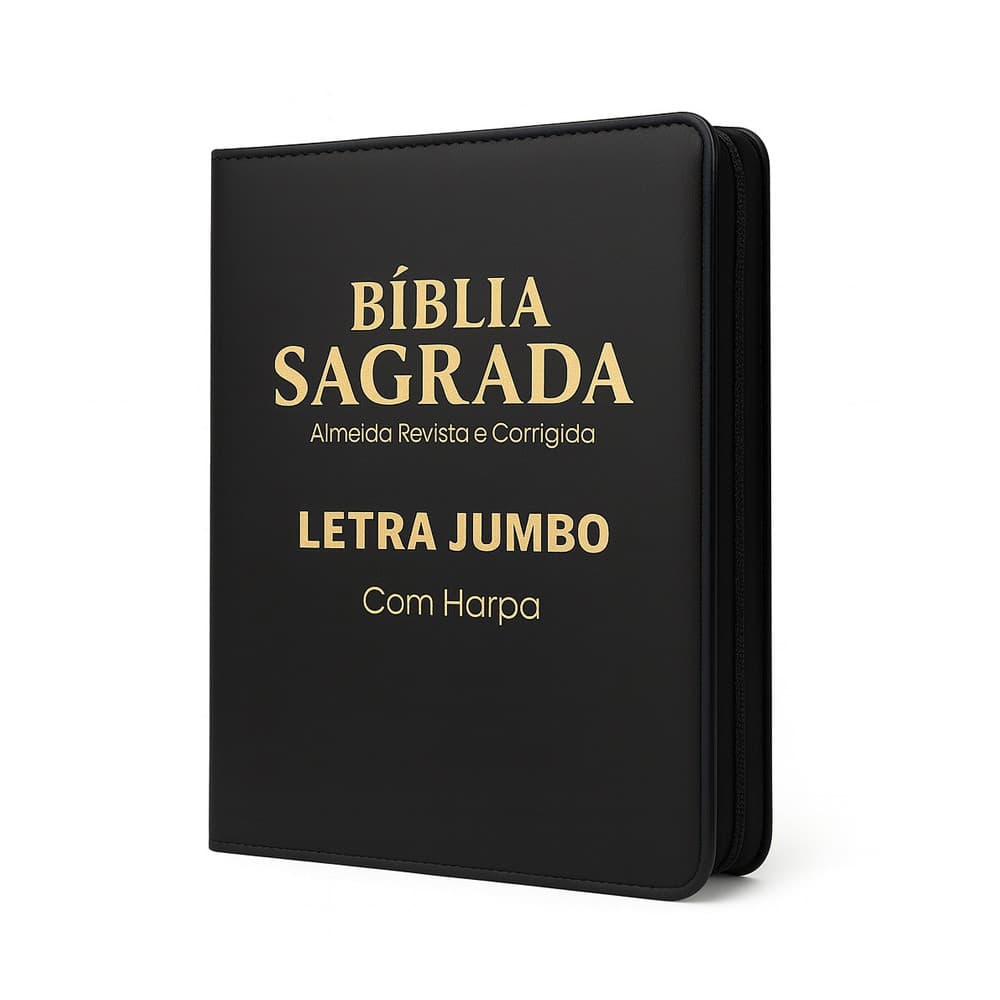 Bíblia Letra Jumbo Preta Com Harpa Capa Zíper Agenda Revista e Corrigida