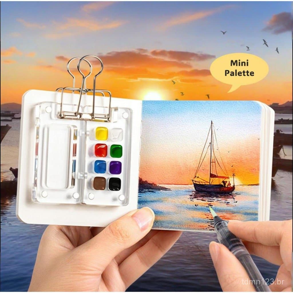 Conjunto de Pintura em Aquarela Portátil para Artistas em Viagem