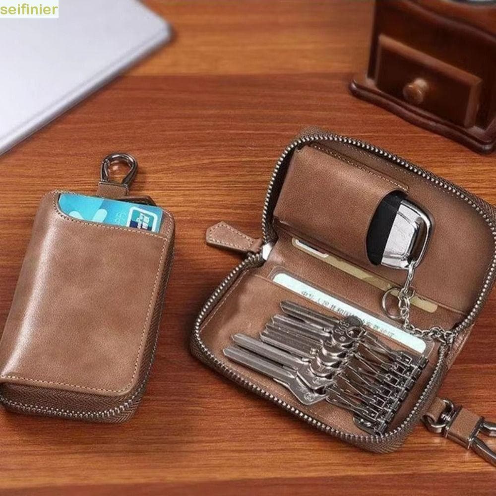 Bolsa Organizadora De Chaves SEIFINIER , Carteira Retrô Para De Carro , De Armazenamento Com Fivela De Couro PU