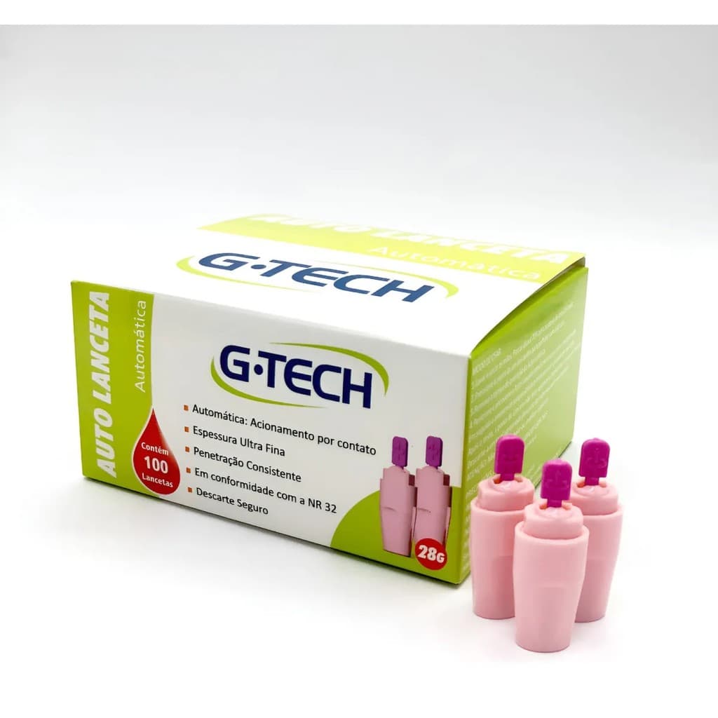 Auto Lanceta Automática Ultra fina 28g Com 100 Un - G-Tech