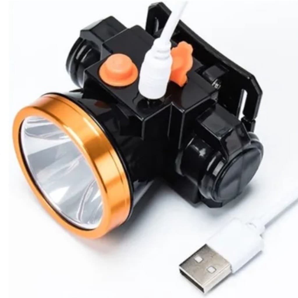 Lanterna de cabeça Led recarregavel USB dourado