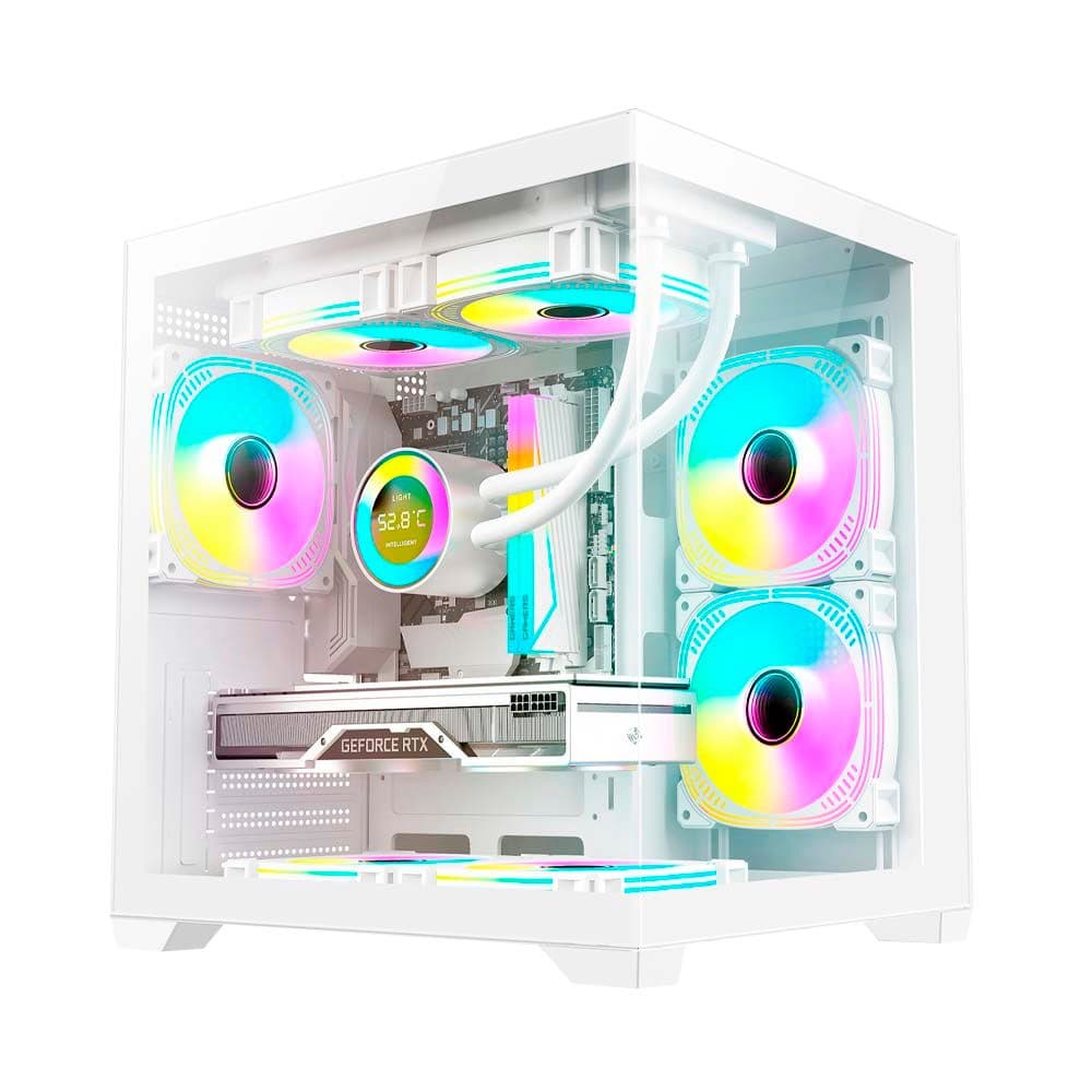 GABINETE GAMER DUEX AQUARIO, MID-TOWER, LATERAL E FRONTAL DE VIDRO, BRANCO, 3X FANS ARGB - DXGA275WH