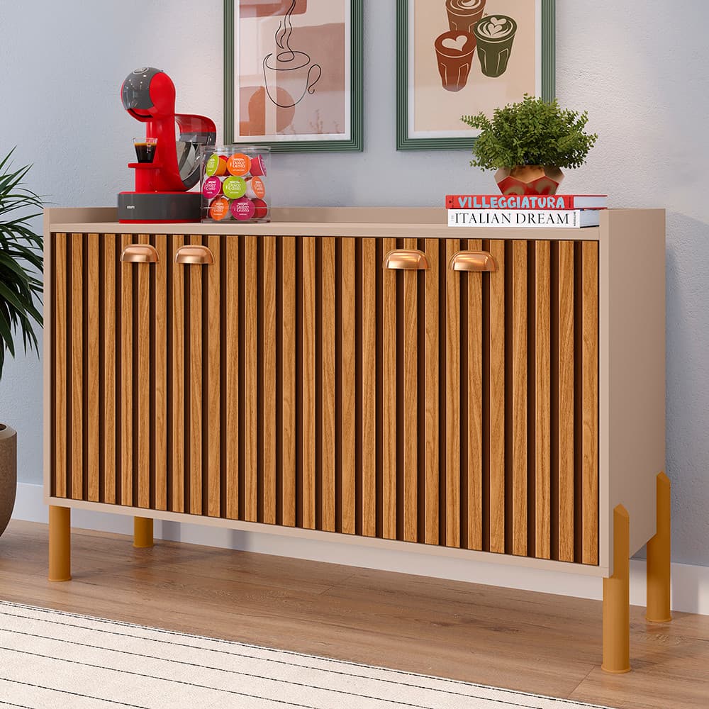 Buffet 4 Portas Aparador com 2 Prateleiras Internas e Puxadores Concha Chicago - Moveis Vitoria