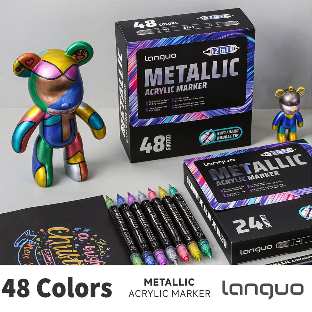 LanGuo Conjunto De Marcadores De Tinta Acrílica De Ponta Dupla , 12/24/48 Cores , Canetas De Desenho De Artista Profissi