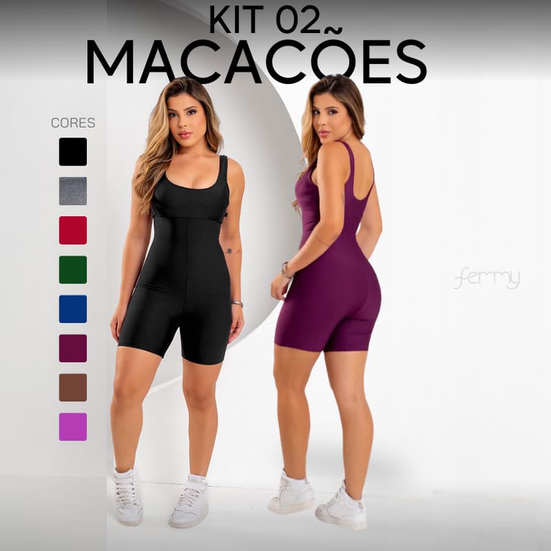 KIT 2 Macaquinho Macacão Fitness Academia EXCELENTE QUALIDADE (COM BOJO REMOVIVEL)