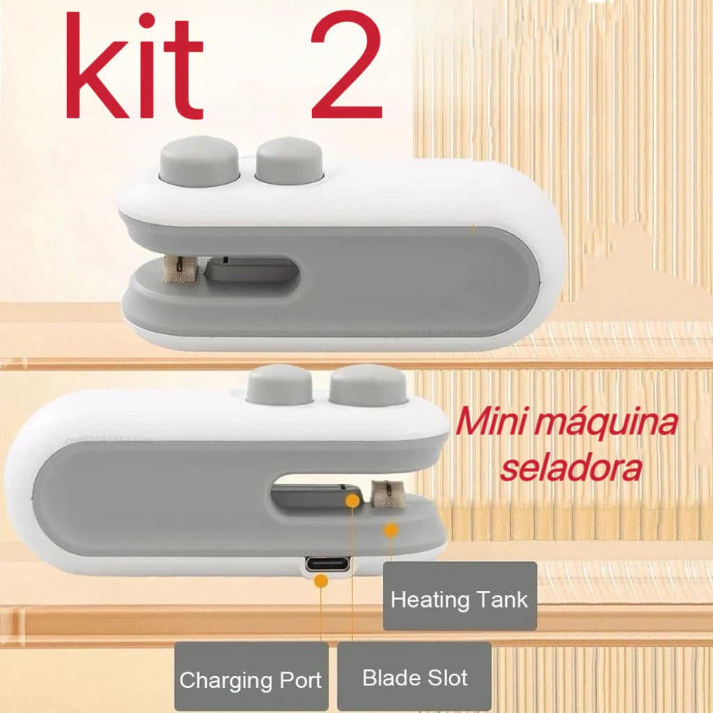 Kit 2 Seladora Portátil Recarregável Sem Fio – Mini Seladora Para Plástico e Alimentos/ Vedação Rápida e Eficaz - WJ