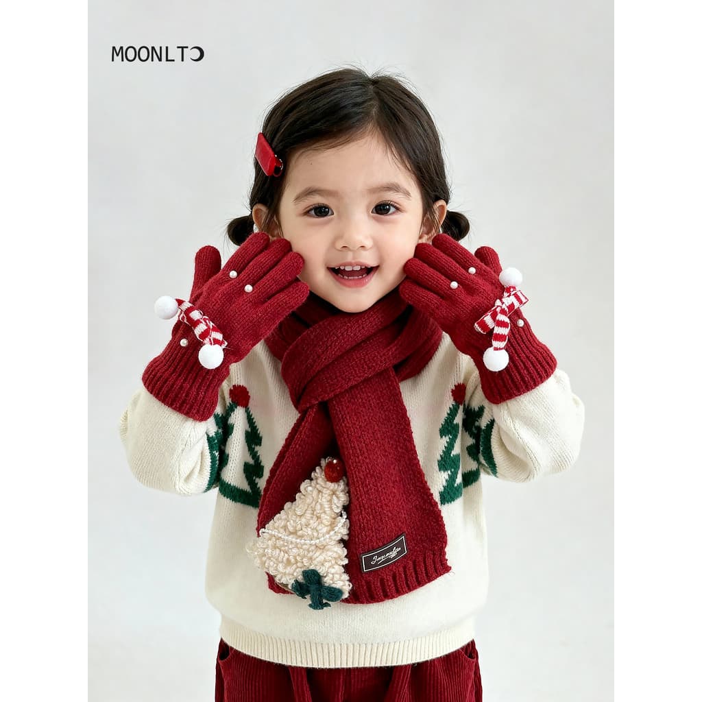 Natal crianças cachecol luvas conjunto inverno quente bebê vermelho meninos meninas presentes cachecol de lã de malha