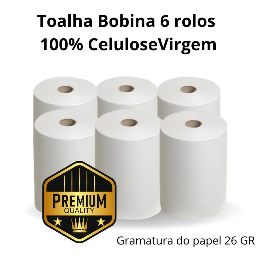 Bobina toalha 6 rolos papel 100% Celulose virgem p/ suporte de autocorte