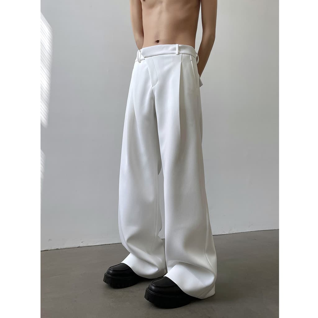 Calças brancas de alta qualidade masculinas outono inverno Drape chão esfregar terno calças Street Wear em linha reta so