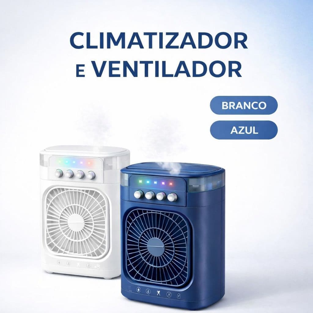 Refrigerador De Ar Ventilador Umidificador Portátil Com Reservatório De Água Led USB