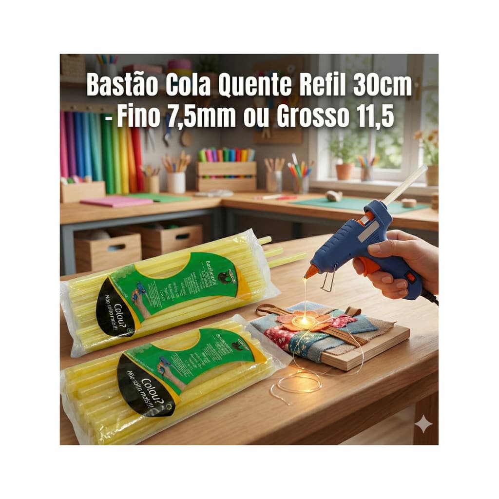 Bastão Cola Quente Refil 30cm - Fino 7,5mm ou Grosso 11,5