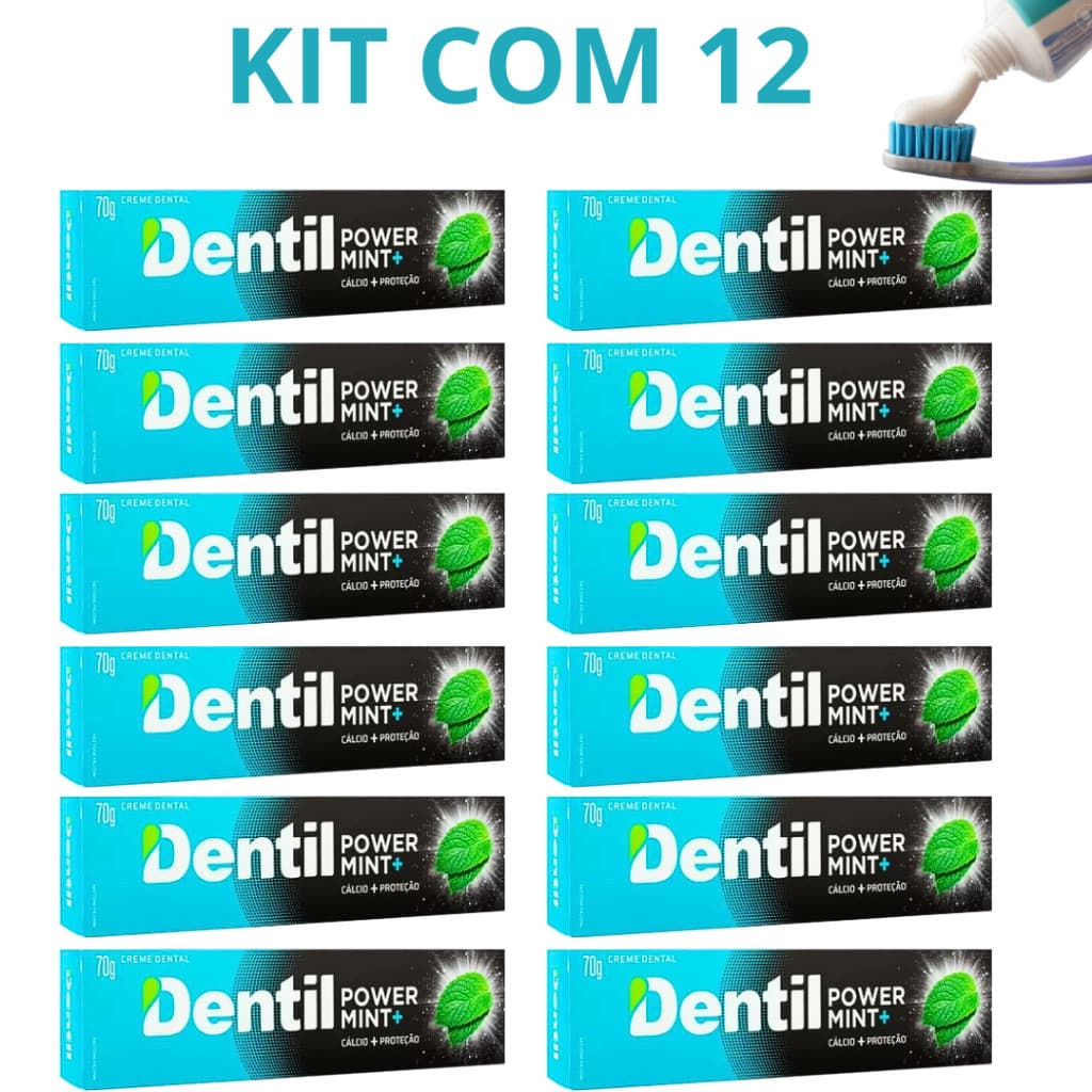 Kit 12 Creme Dental Dentil Power Mint Pasta de Dente Sem Flúor 70g