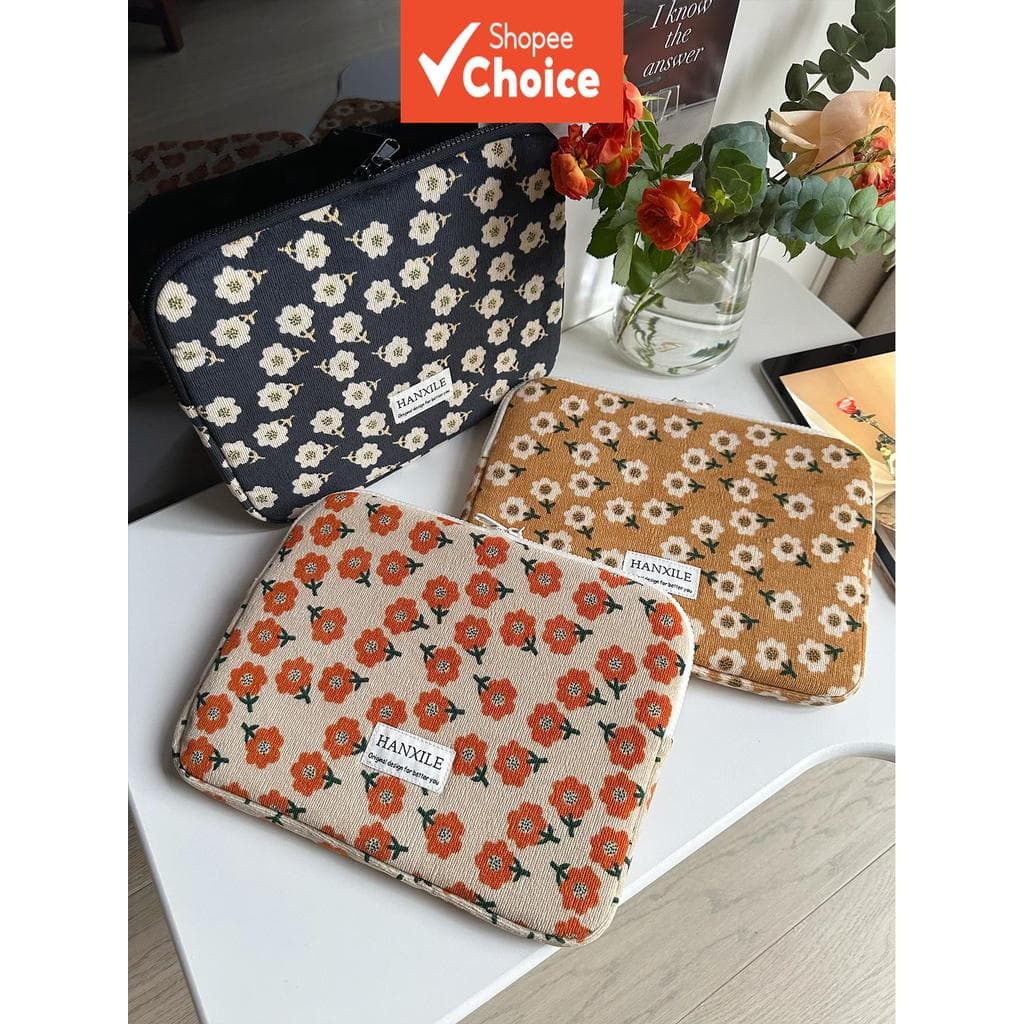 Vintage Veludo Pequena Flor Bolsa Para Laptop Retro Computador iPad Caso Elegante Durável Uso Diário