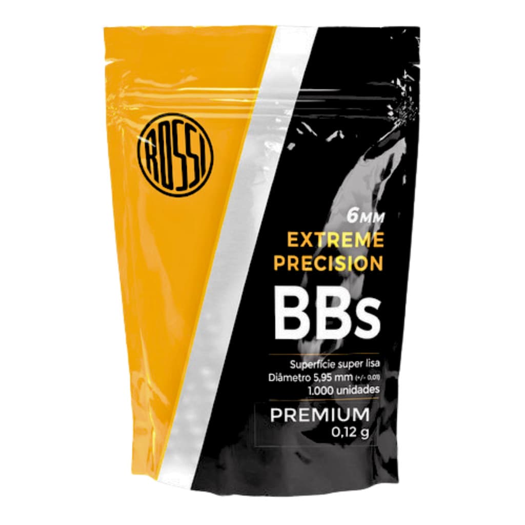 Munição BBs Airsoft 6mm Rossi 0.12g 1000un Esferas Plásticas Brancas para Pistolas e Springs Alta Precisão Original
