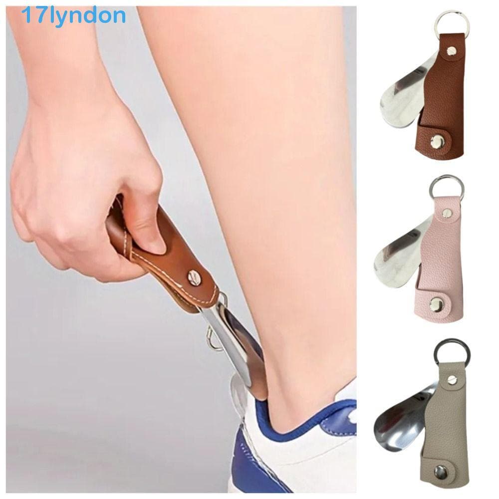 Chaveiro De Calçadeira LYNDON , Mini Levantador De Sapato Portátil , Couro PU , Fácil Aderência , Buzina De Aço Inoxidáv