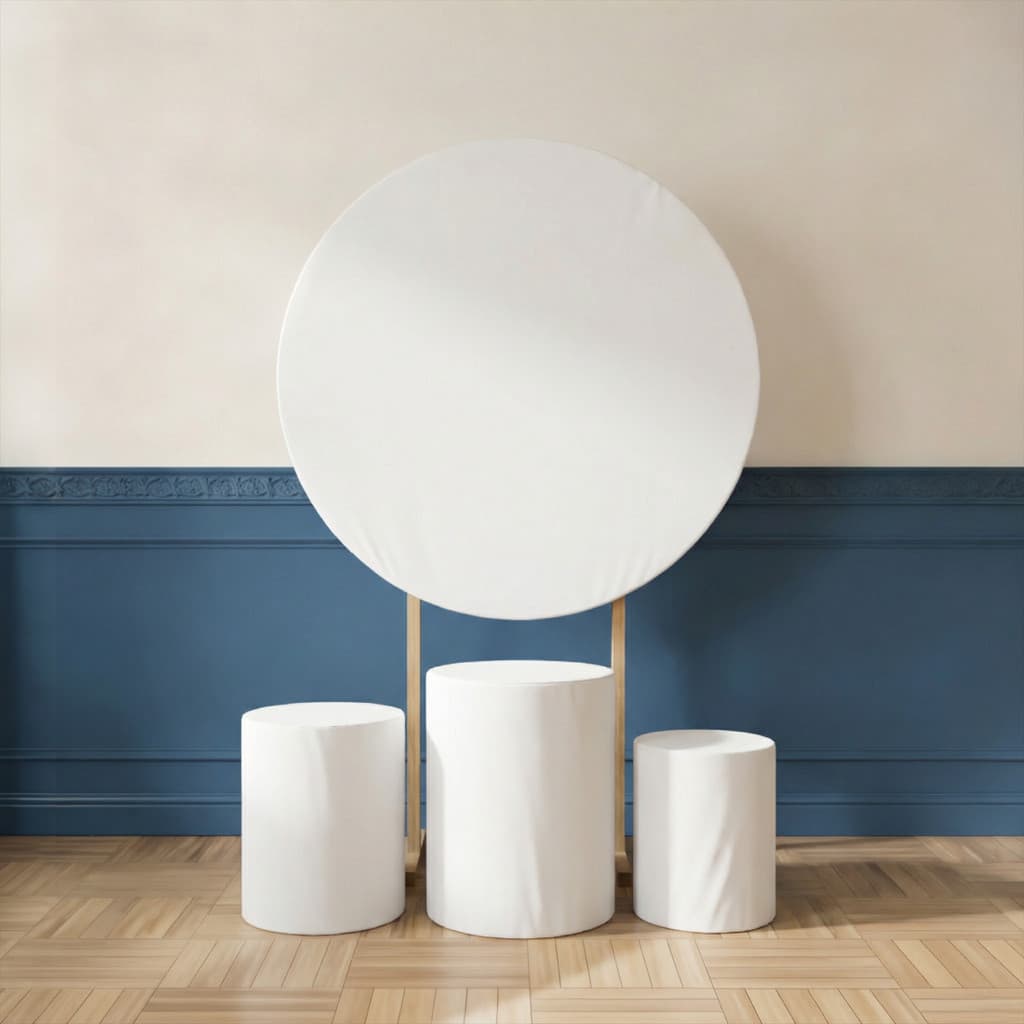 Kit Decoração Branco Profissional – Painel + Trio de Cilindros Helanca | Alta Definição | Tecido Premium | Frete Grátis