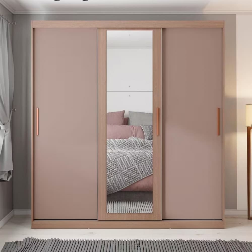 Guarda Roupa Casal Paris Bartira com Espelho 3 Portas de Correr e 2 Gavetas