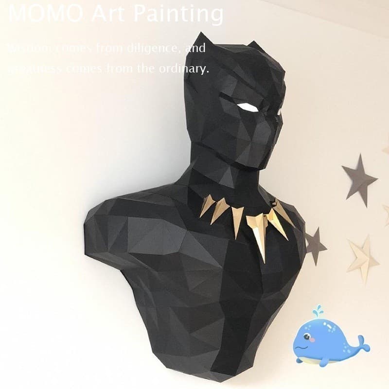 Papel MOMO Modelo de papel geométrico tridimensional Busto Pantera Negra Tchara Modelo de papel 3d montado na parede DIY
