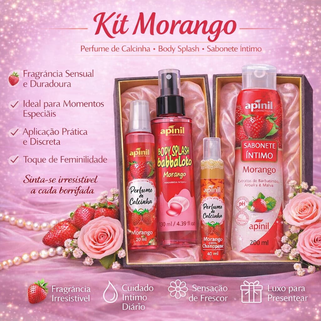 Kit Morango: Frescor, Sensualidade e Cuidado Íntimo em 3 Fragrâncias Irresistíveis