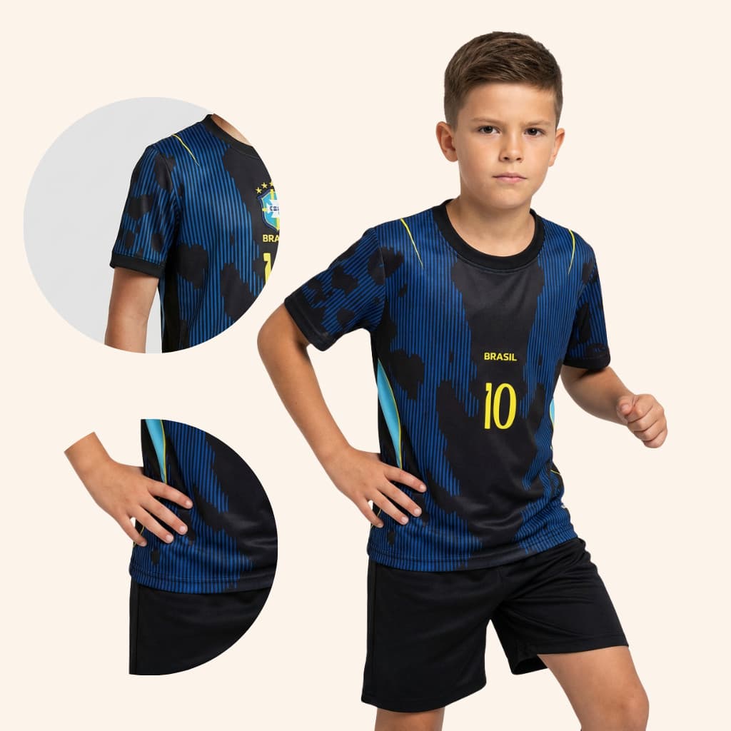 Conjunto Infantil Copa Do Mundo Brasil Camisa e Shorts Futebol Roupas Esportivas Todos Tamanhos