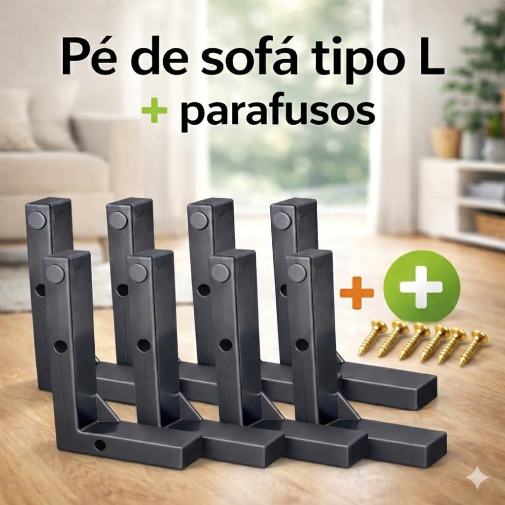 Kit 8 Pés Cantoneira Tipo L para Sofá, Puff e Poltrona – Plástico Reforçado com Parafusos