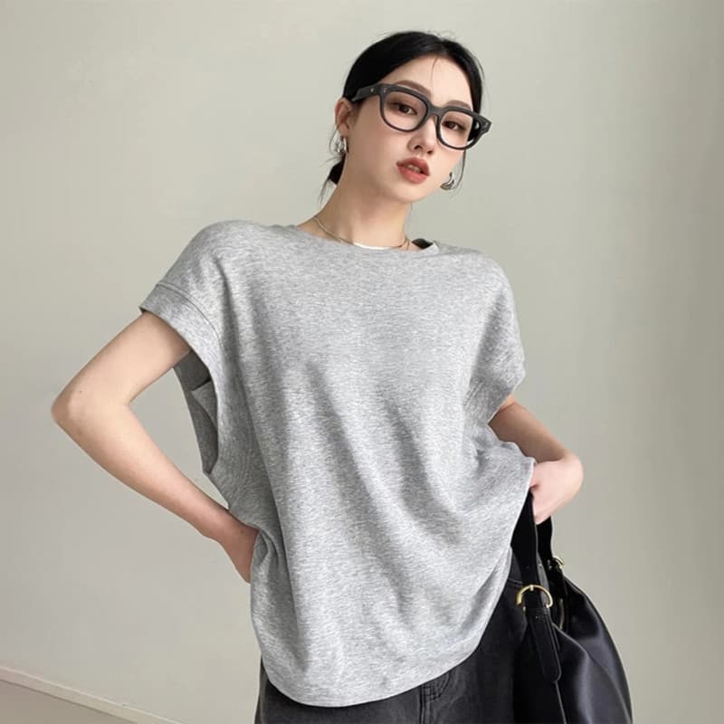 Maternidade verão sem mangas camiseta verão solto fino cinza claro não olhando grávida topo Casual idade-reduzindo calça