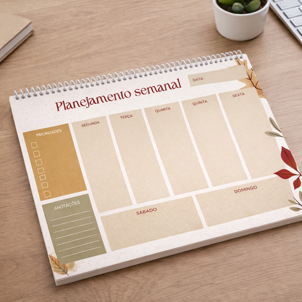 Planner Semanal Espiral A4 52 semanas - 52 folhas