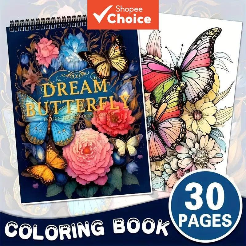 Livro De Colorir Borboleta – Alívio Do Estresse Adulto , 30 Páginas Designs Originais Da Natureza , Terapia De Arte Real