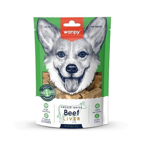 Petisco Cubos Carne Fígado Bovino Natural Liofilizado Freeze Dried Beef Liver Wanpy 40g para cães