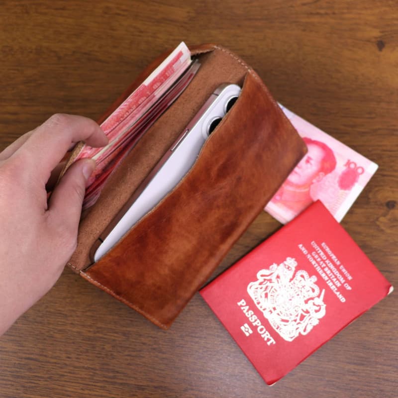 Bolsa De Dinheiro Longa De Couro Estilo Envelhecido E Retrô Para Homens-Carteiras De Armazenamento Compactas Minimalista