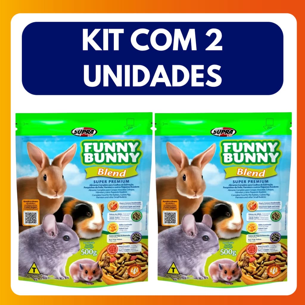 Kit C/2 Unidades Ração para Coelho Funny Bunny Blend 500g