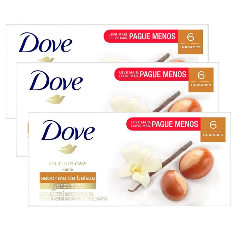 kit 3 Sabonetes Em Barra Dove Karite 90g   6 Unidades
