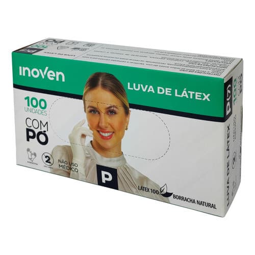 Luva Látex Com Pó Inoven Tamanho P 100 Unidades Branco Com Pó P