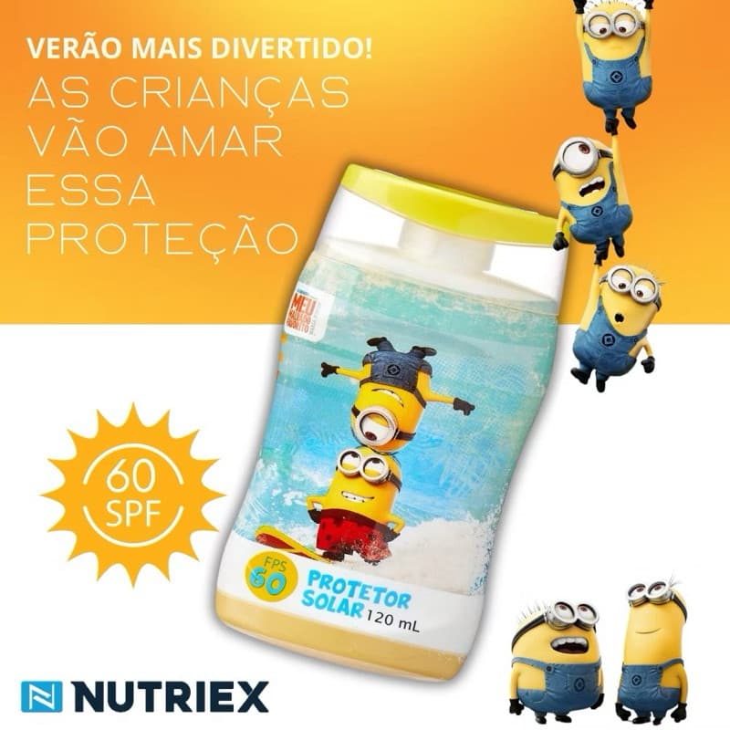 Protetor Solar Infantil Minions FPS 60 - Toque Seco, Absorção Rápida, Livre de Corantes 120mL