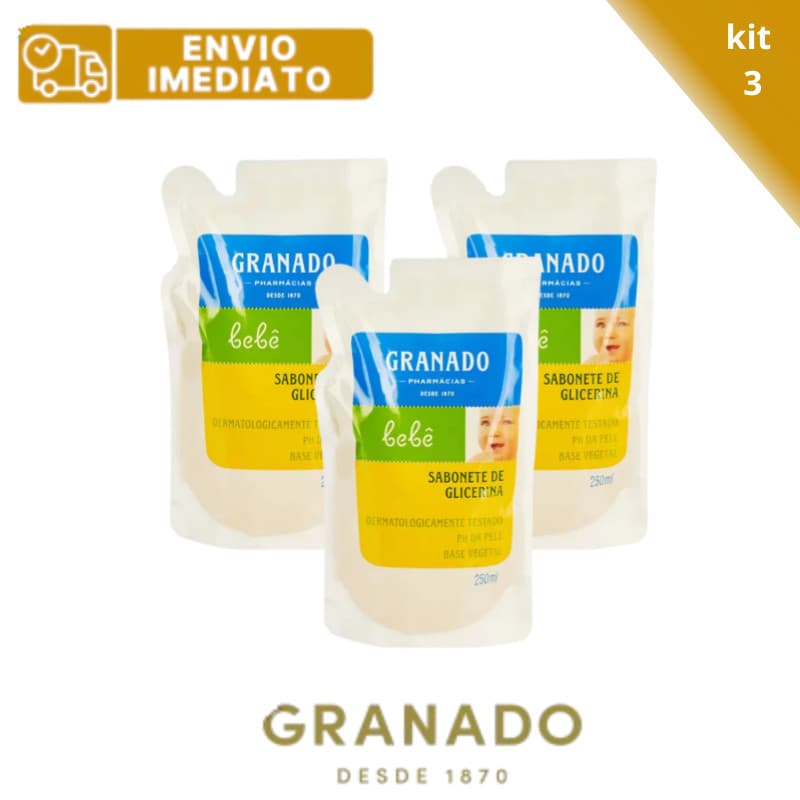 Kit 3 Refil Sabonete Líquido Granado Bebê Glicerina Tradicional 250ml