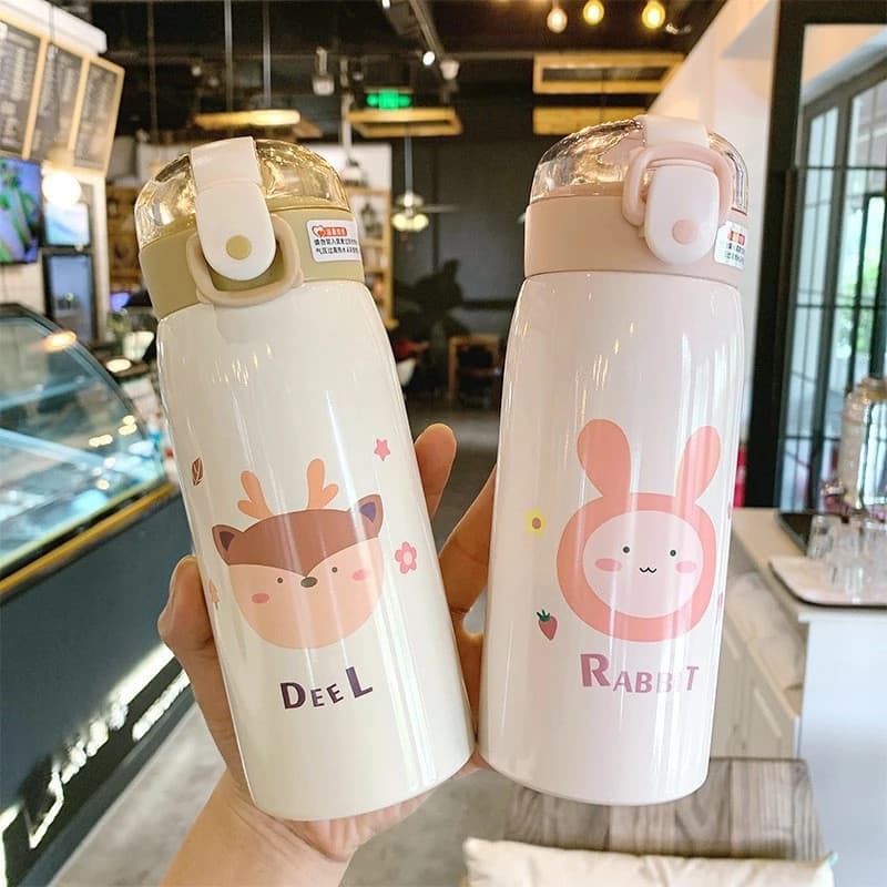 Garrafinha Garrafa Termica Infantil Estampas Animais Bichinhos 350ML com Canudo