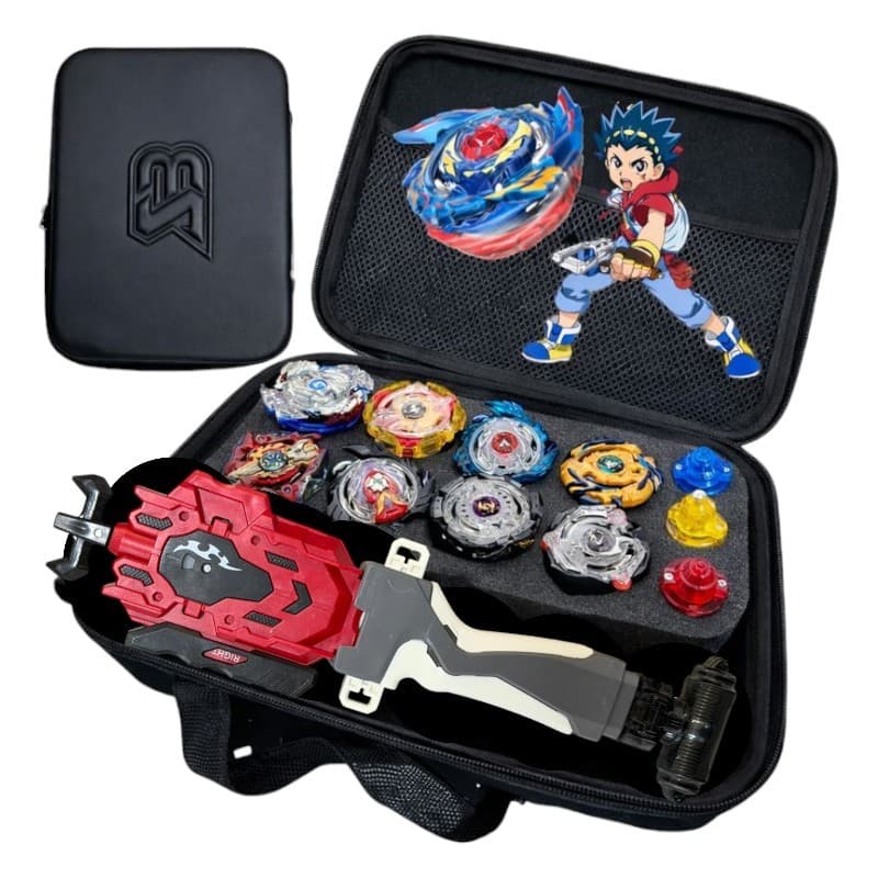 Beyblade Maleta Profissional Kit com 8 Beyblades e Lançador Duplo