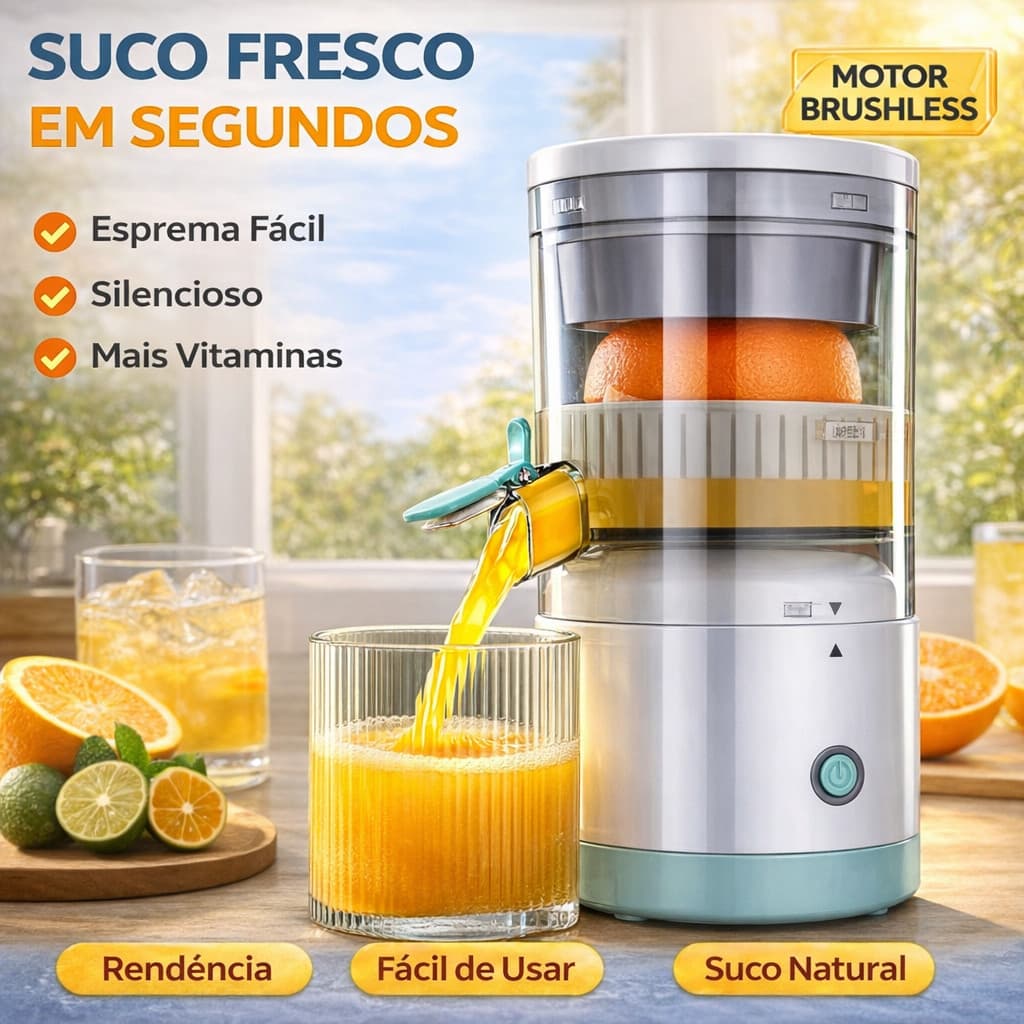 Espremedor Elétrico de Frutas Automático | Laranja, Limão e Multifrutas | Suco Natural Rápido | Elétrico Silencioso
