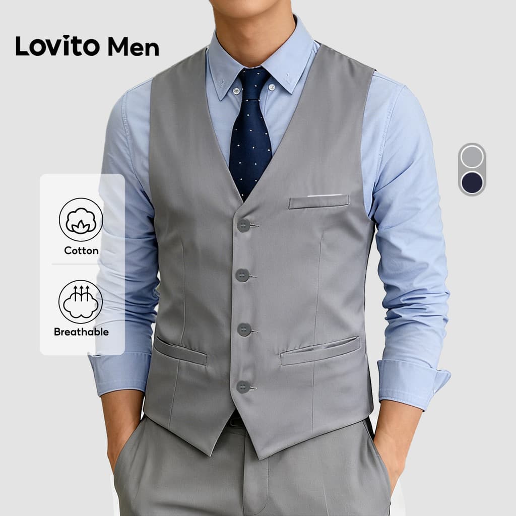 Lovito Colete Masculino Casual Cinza Com Botões LNE127157