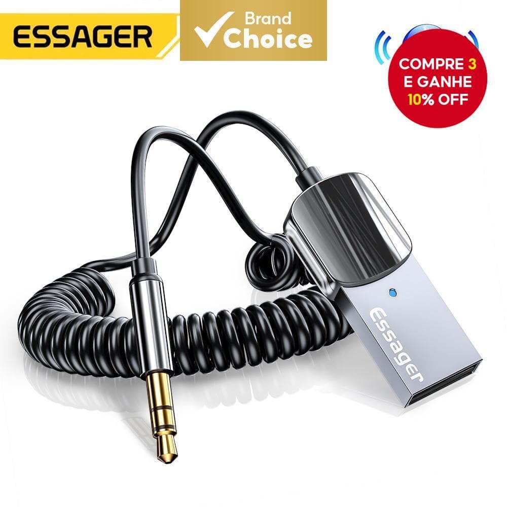 Adaptador Receptor De Áudio Sem Fio Essager Bluetooth 5.0 Aux Usb Para Microfone De Mãos De 3.5 Mm Carro