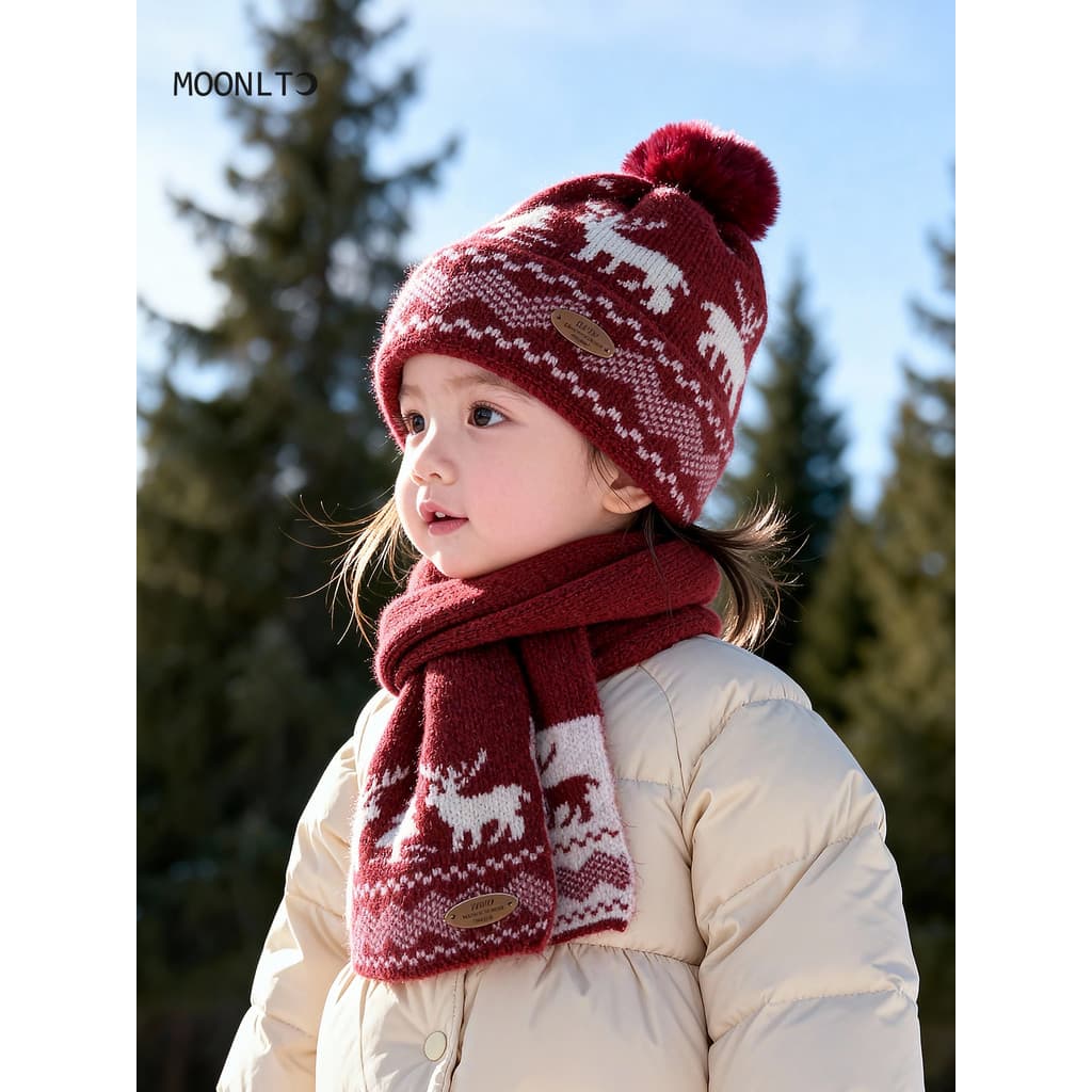 Crianças chapéu cachecol conjunto natal veados cor sólida inverno quente bebê meninos meninas presentes cachecol de lã