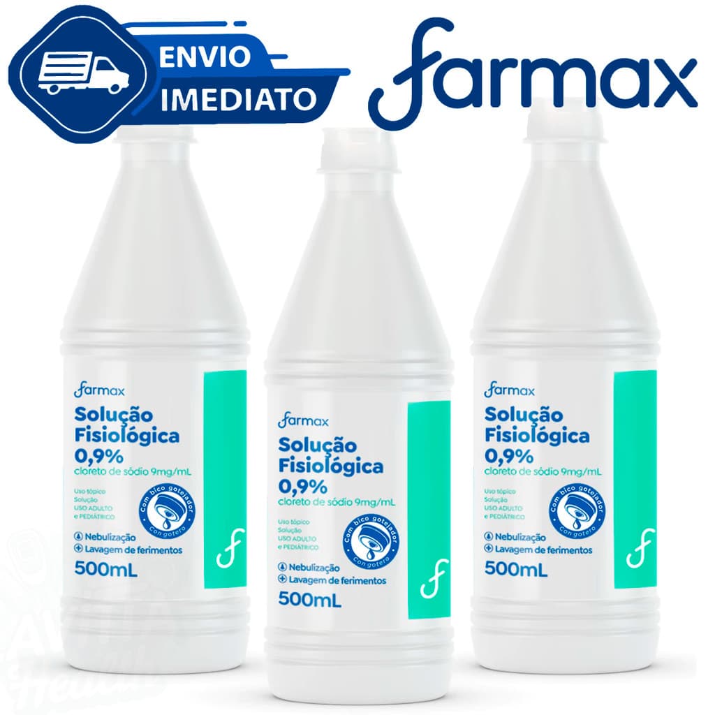 Kit C/3 Unidades Soro Fisiológico Sorimax Lavagem Nasal 0,9% 500ml Farmax Envio Imediato