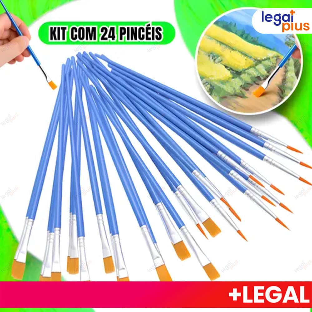 Kit12/24 Pincel Nylon Prof Cerdas Macias Não Solta Pelo p/ Acrílica Guache Aquarela Artesanato Fina Detalhe