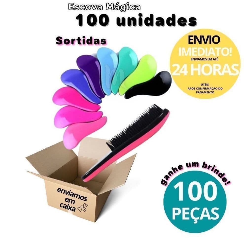 Kit Com 100 Escovas Mágicas Anti Frizz Desembaraçadora Escolha sua Cor Para Revender7O3G