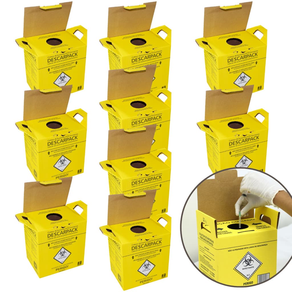 Caixa Coletora 7 Litros Descarpack Descarte Seguro Kit 10 unidades