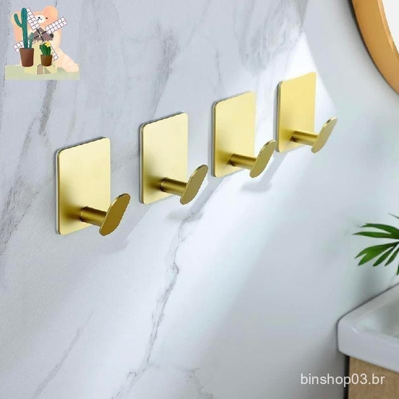 Pacote Com 4 Ganchos Pretos Adesivos À Prova D'água Para Pendurar Toalhas/Casacos