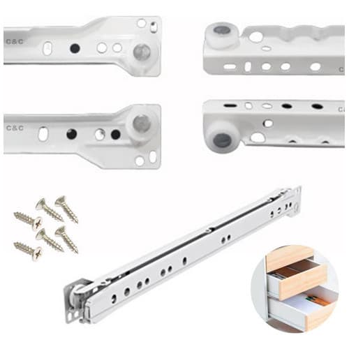 3 Pares Corrediça Branca Comum Para Gaveta Metal 35cm/350mm