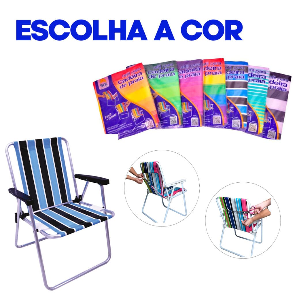 Refil Tela Nylon Para Cadeira de Praia Alta Instalação Rápida Diversas Cores