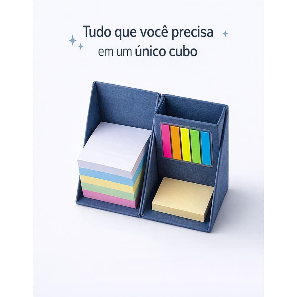 Bloco de Anotações com Suporte Dobrável  com Post-its e Marcadores de Página