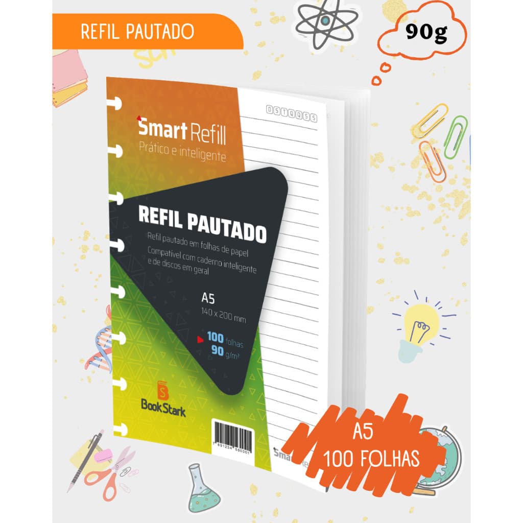 Refil Pautado Para Caderno Inteligente 8 Discos (A5) 140x200mm - 100 folhas